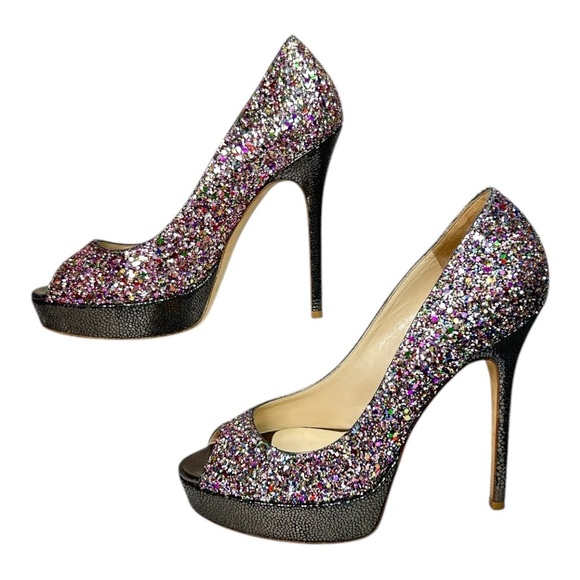 Jimmy Choo, Women’s Platform Pump ‘Crown’ Glitter, Multi Color, Size 37 IT, 7 US - Picture 5 of 16